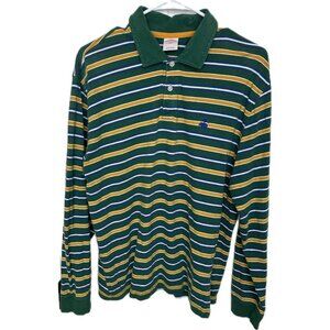 Brooks Brothers 346 Long Sleeve Green Striped Border Polo Shirt Men's L Rugby